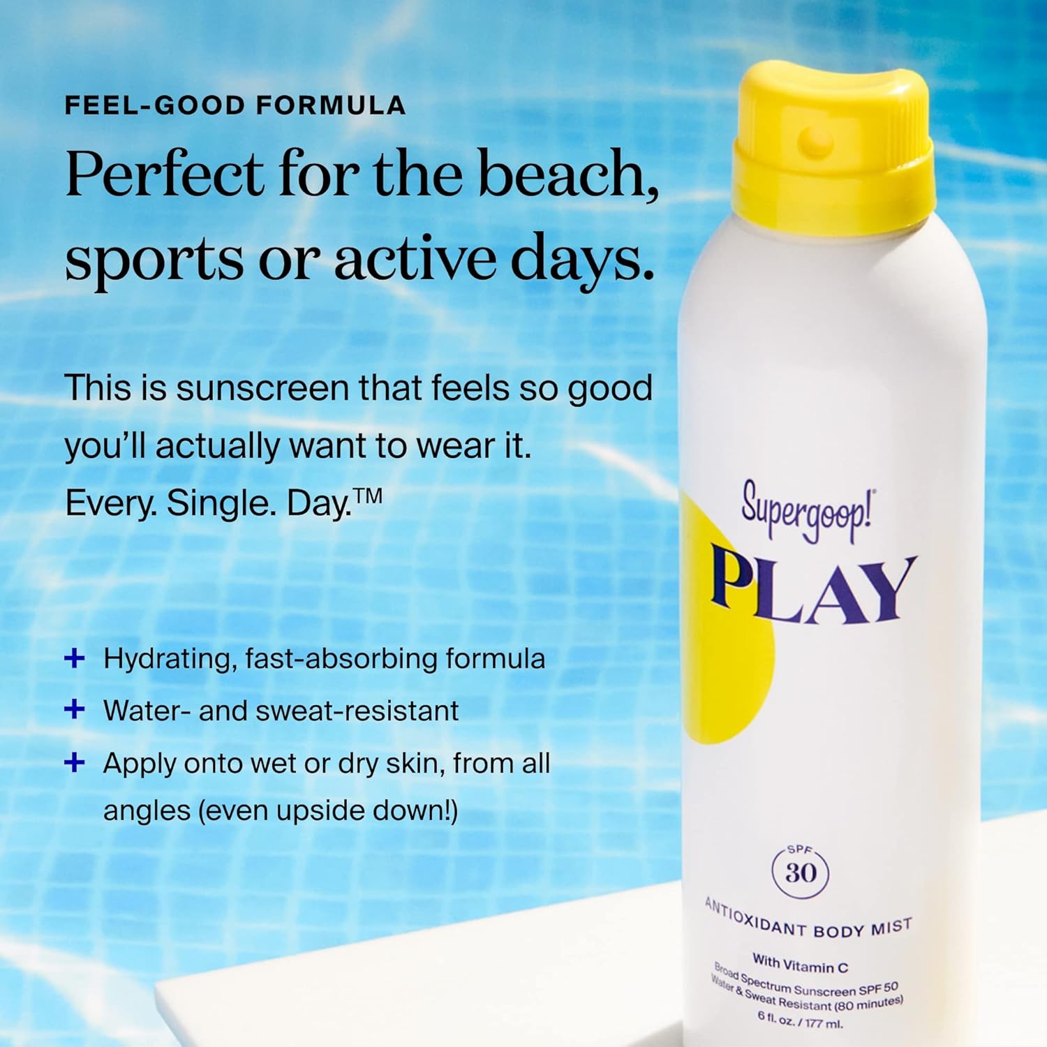 Supergoop! PLAY SPF 30 Antioxidant Body Mist w/ Vitamin C, 6 fl oz -  Clean Ingredients - Great for Active Days